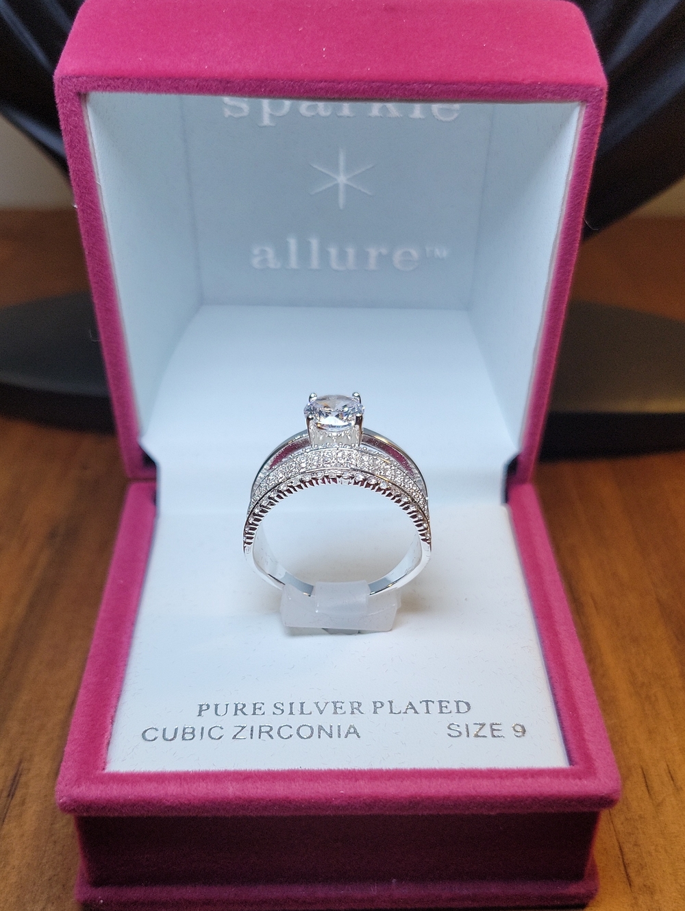 Sparkle Allure Silver-Plated White Cubic Zirconia Halo Ring